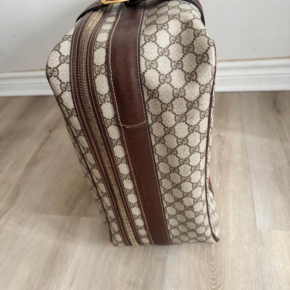 Vintage 1970 Gucci GG Supreme Suitcase Web Stripe Monogram Canvas Gold Closure - Picture 8 of 15